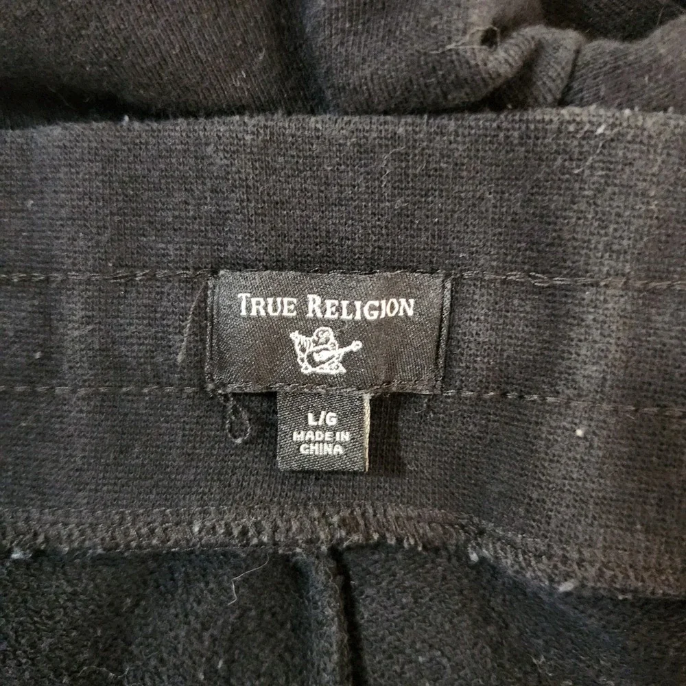 True Religion Black Men's Sweatpants Joggers Drawstring Waist Logo Pockets Large